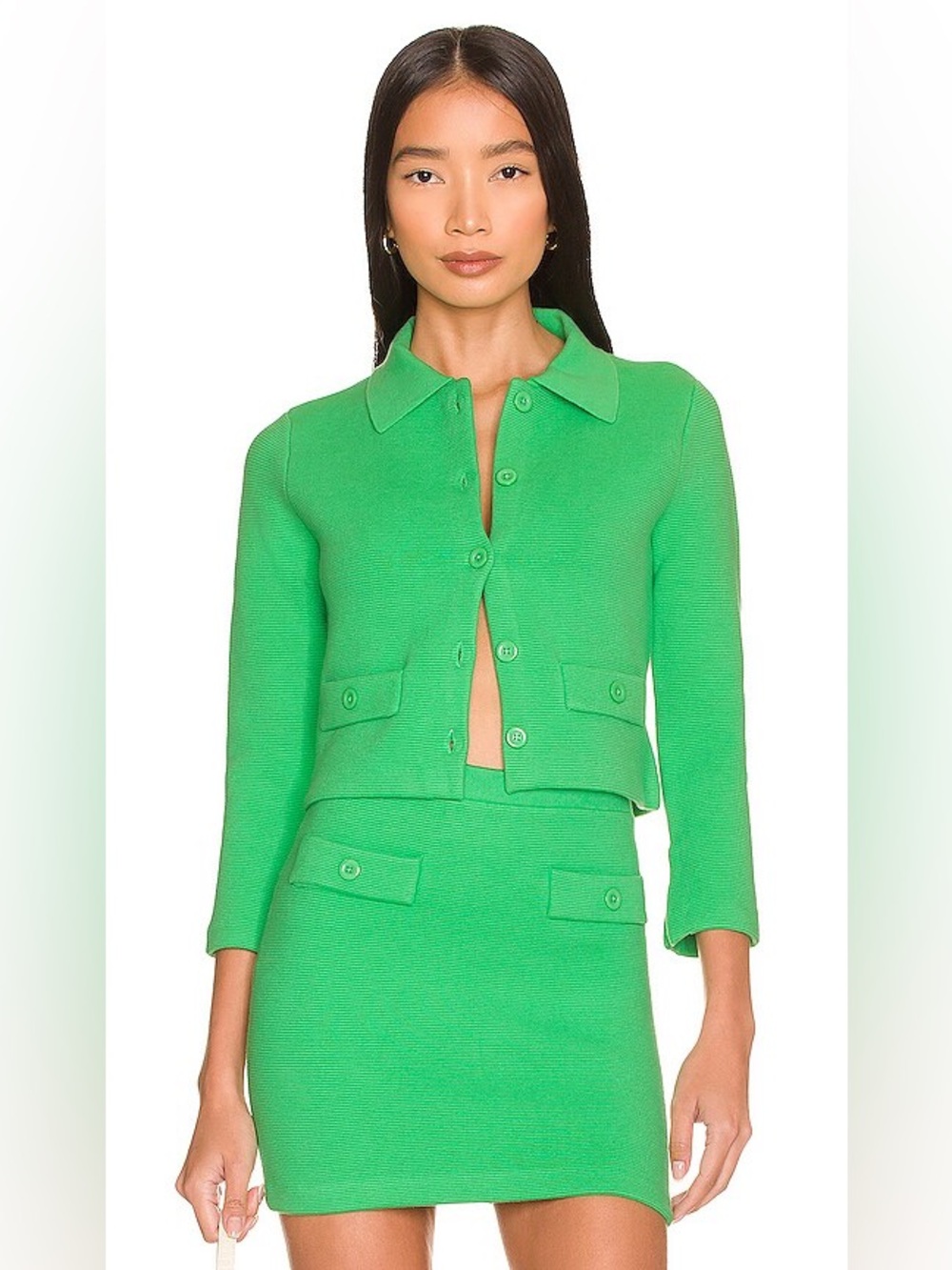 Alice + Olivia Ila Garden Green Collared Knit Jacket M